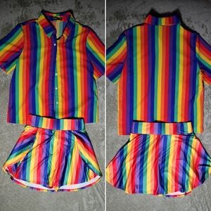 SHEIN Rainbow Stripe Set (Shirt + Skort) | SIZE S |